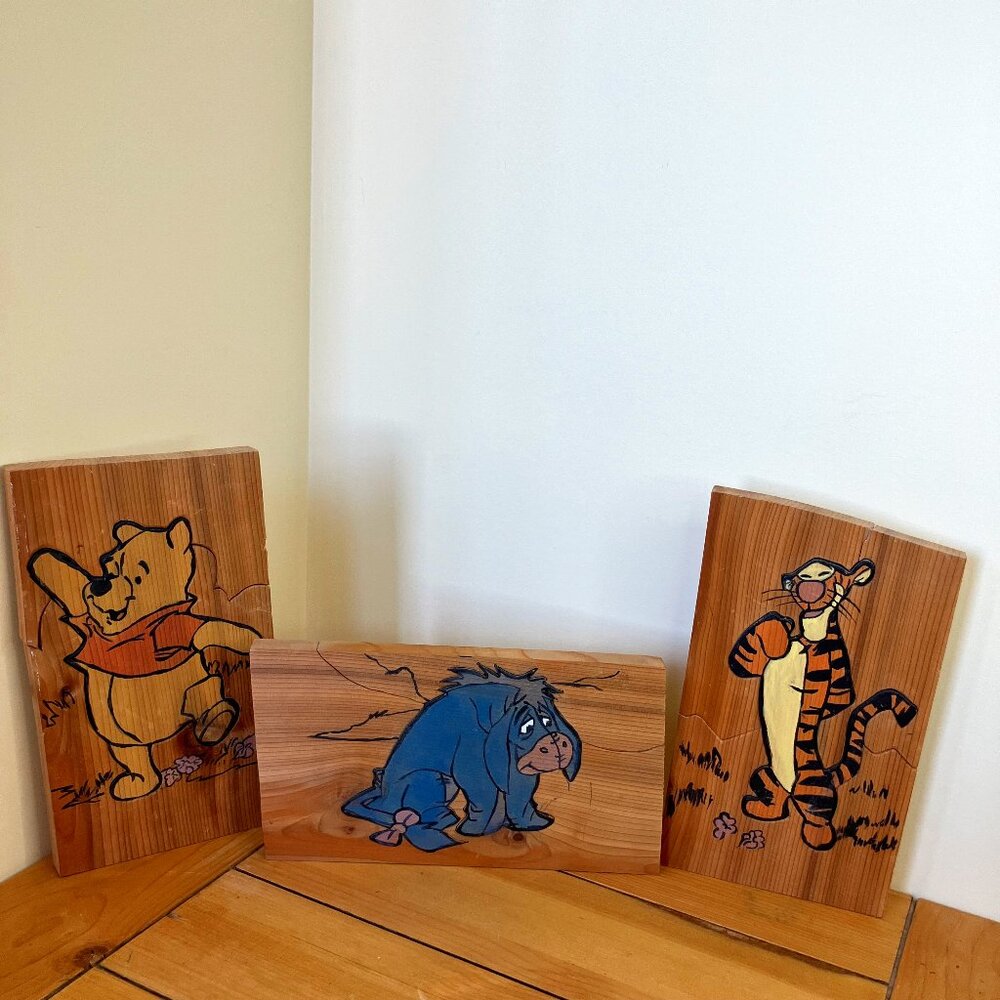 Hand Crafted Winnie the Pooh Eeyore Tigger Wood Puzzle Wall Plaques Set of 3
